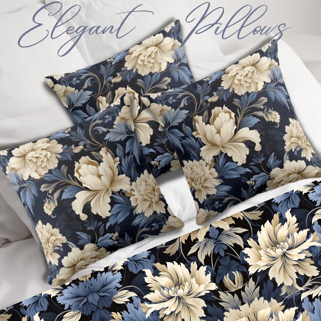 Blue Cream Blommigt Peony Kudde (Skapare uppladdad)