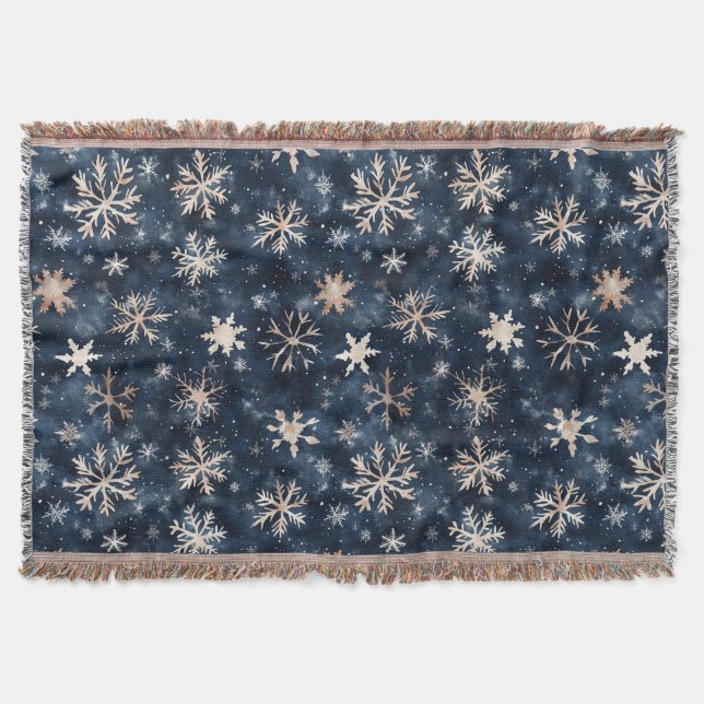 Blue Cream Christmas Snowflakes Filt (Framsidan)