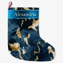 Blue Cream Cowhide jul Namn Stor Julstrumpa