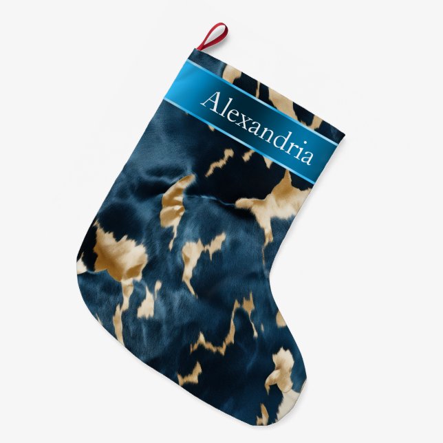 Blue Cream Cowhide jul Namn Stor Julstrumpa (Framsidan (Hängande))