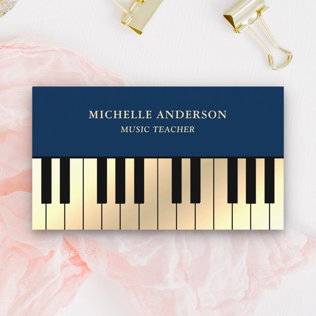 Blue Cream Guld Piano Tangentbord Lärare Pianist Visitkort (Skapare uppladdad)