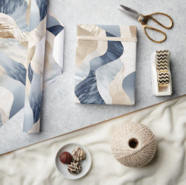 Blue Cream Ivory Abstrakt Vågar Beach Presentpapper
