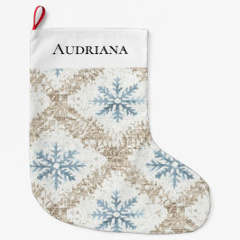 Blue Cream-julen Snöflingor Stor Julstrumpa