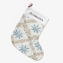Blue Cream-julen Snöflingor Stor Julstrumpa