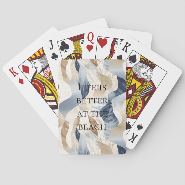 Blue Cream Sand Ivory Abstrakt Vågar Beach Casinokort (Baksidan)