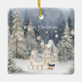 Blue Cream Santa Snow Christmas Trees Julgransprydnad Keramik