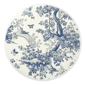 Blue Cream Toile Blommar Gren Knopp