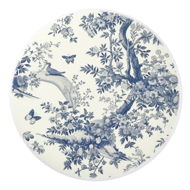 Blue Cream Toile Blommar Gren Knopp (Framsidan)