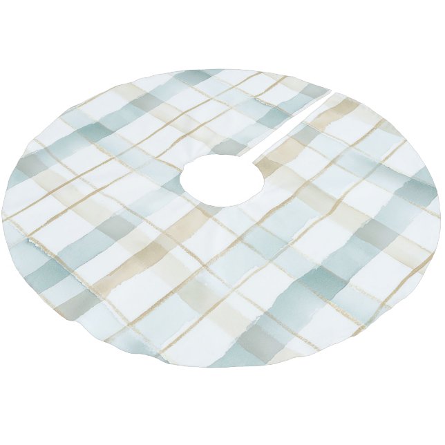Blue Cream White Plaid Christmas Julgransmatta Borstad Polyester (Vinklad)