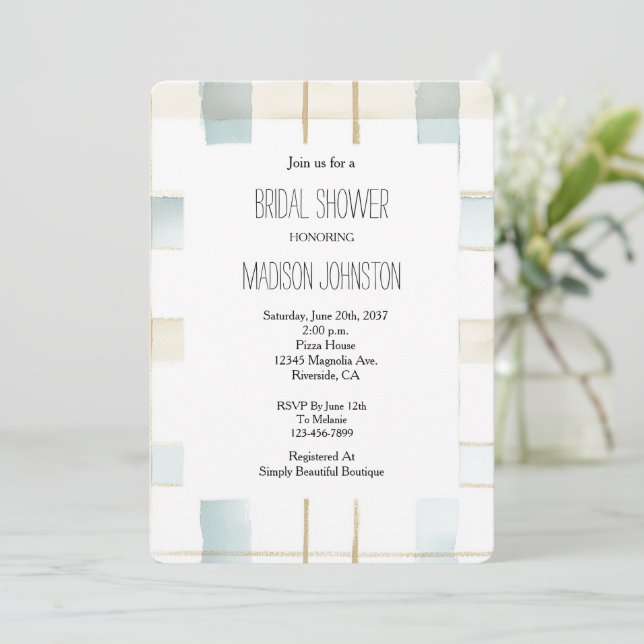 Blue Cream White Plaid Stripes Bridal Shower Inbjudningar (Stående Fram)
