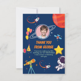 Blue Creative Galaxy Rocket Planet Kids Birthday Tack Kort