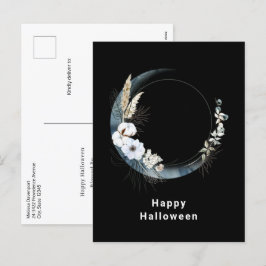 Blue Crescent Måne med White Flowers Halloween Helg Vykort