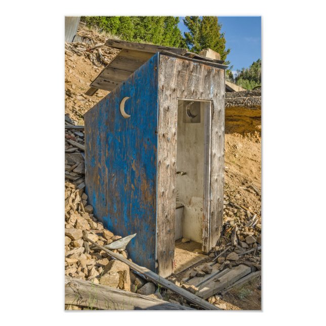 Blue Crescent Måne Outhouse - Privy Fototryck (Framsidan)