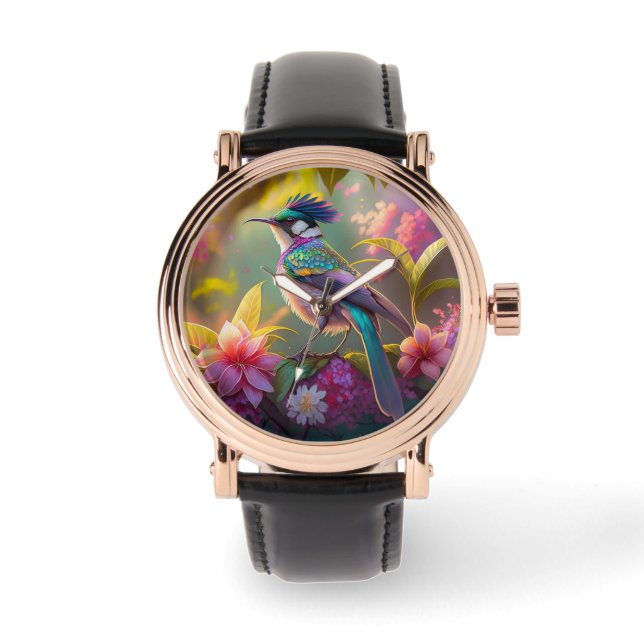 Blue Crestbow Winged Sunbird Fantasy Bird Armbandsur (Framsida)