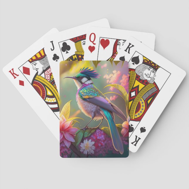 Blue Crestbow Winged Sunbird Fantasy Bird Casinokort (Baksidan)