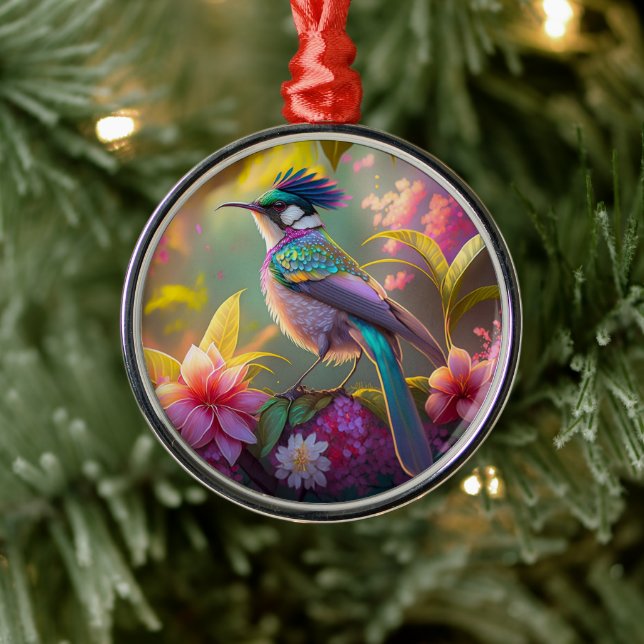 Blue Crestbow Winged Sunbird Fantasy Bird Julgransprydnad Metall (Träd)