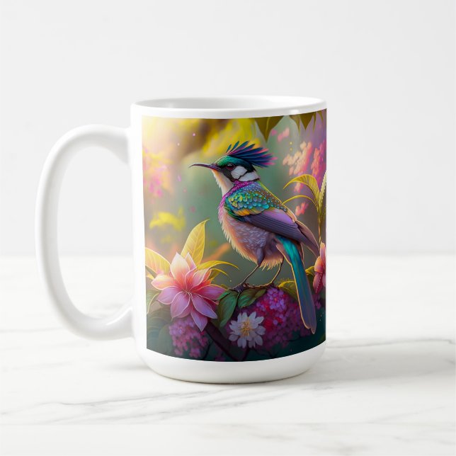 Blue Crestbow Winged Sunbird Fantasy Bird Kaffemugg (Vänster)