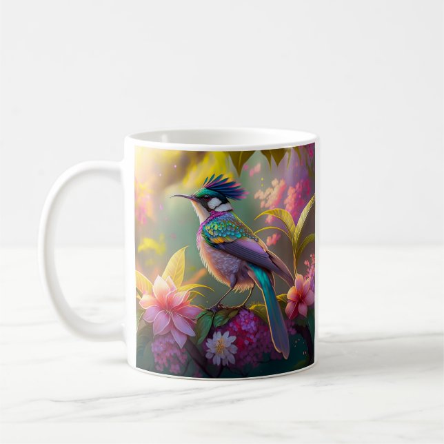 Blue Crestbow Winged Sunbird Fantasy Bird Kaffemugg (Vänster)