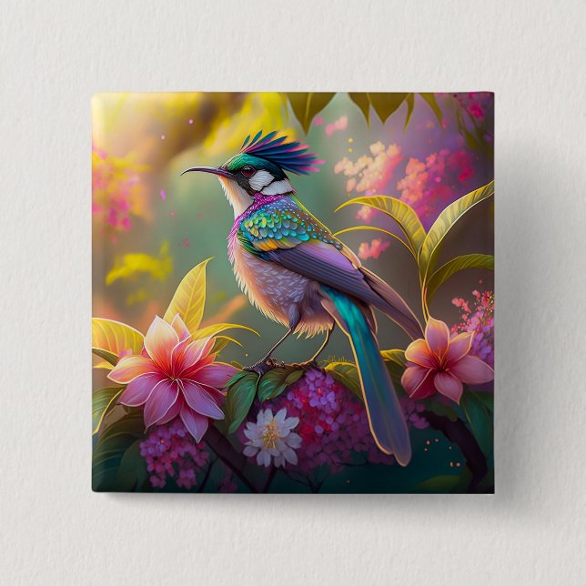 Blue Crestbow Winged Sunbird Fantasy Bird Knapp (Framsida)