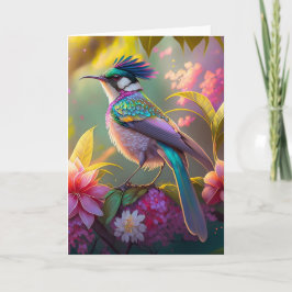Blue Crestbow Winged Sunbird Fantasy Bird Kort