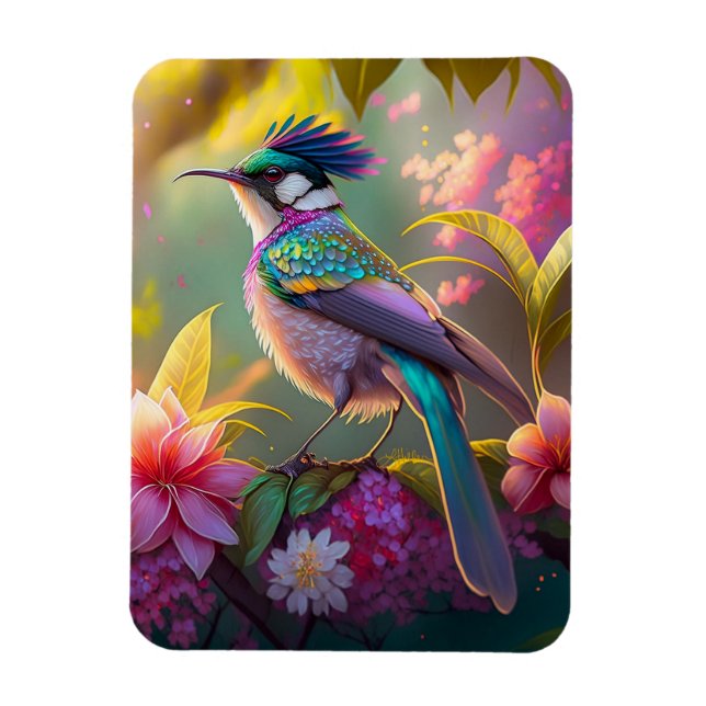 Blue Crestbow Winged Sunbird Fantasy Bird Magnet (Vertikal)