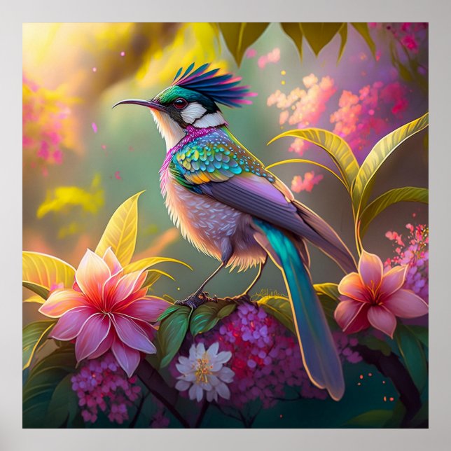 Blue Crestbow Winged Sunbird Fantasy Bird Poster (Framsidan)