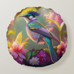 Blue Crestbow Winged Sunbird Fantasy Bird Rund Kudde