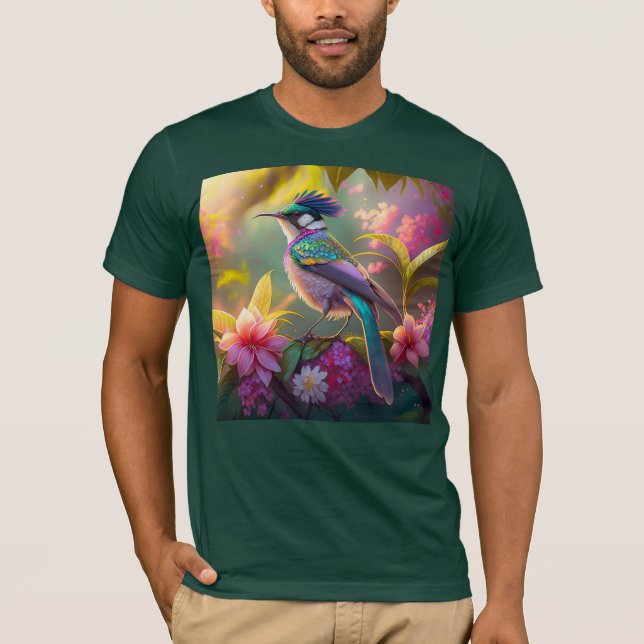 Blue Crestbow Winged Sunbird Fantasy Bird T Shirt (Framsida)