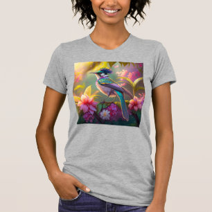 Blue Crestbow Winged Sunbird Fantasy Bird T Shirt