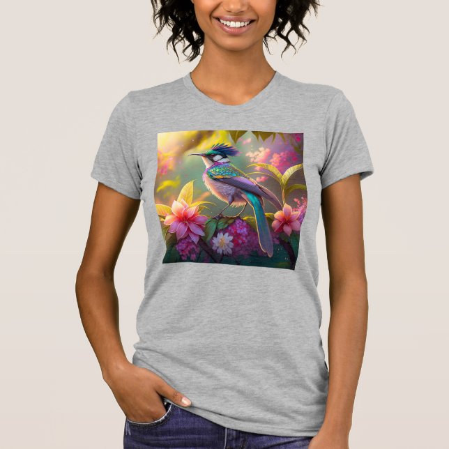 Blue Crestbow Winged Sunbird Fantasy Bird T Shirt (Framsida)