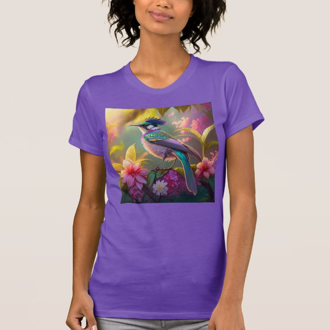 Blue Crestbow Winged Sunbird Fantasy Bird T Shirt (Framsida)