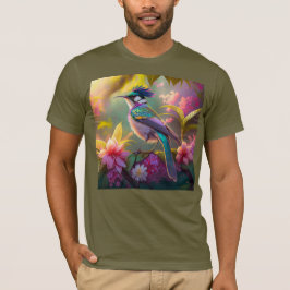 Blue Crestbow Winged Sunbird Fantasy Bird T Shirt