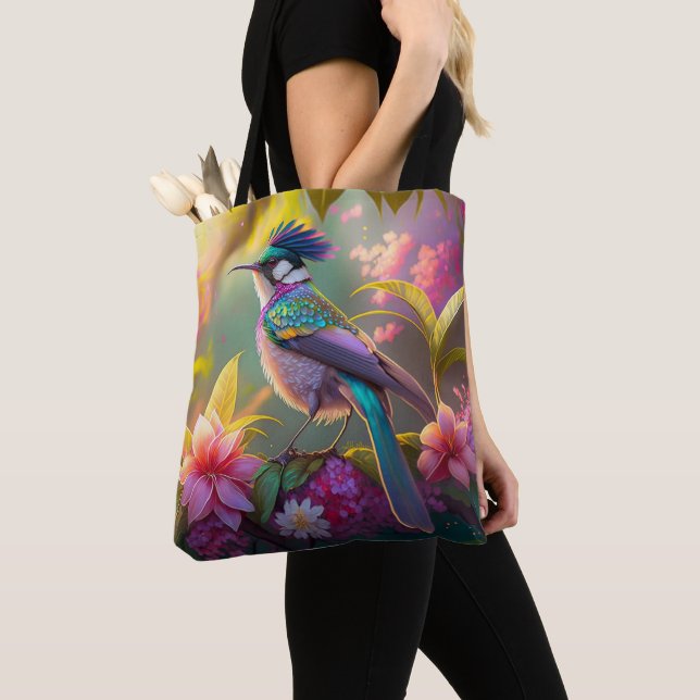 Blue Crestbow Winged Sunbird Fantasy Bird Tygkasse (Närbild)