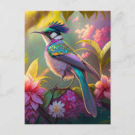 Blue Crestbow Winged Sunbird Fantasy Bird Vykort