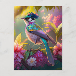 Blue Crestbow Winged Sunbird Fantasy Bird Vykort