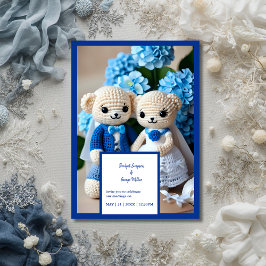 Blue crochet bröllop-parinbjudan
