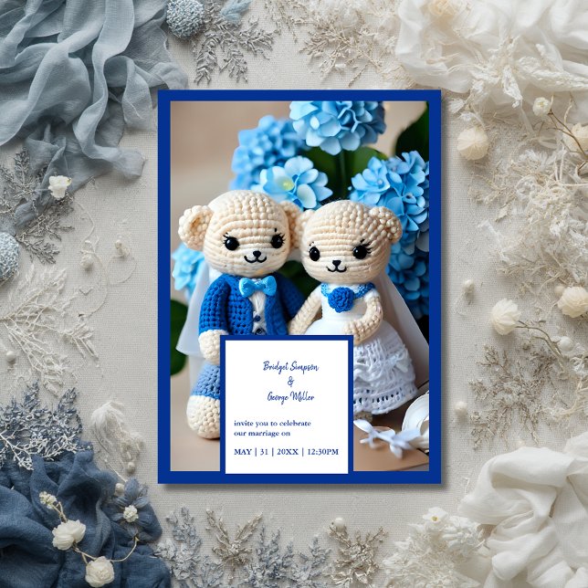 Blue crochet bröllop-parinbjudan (Skapare uppladdad)