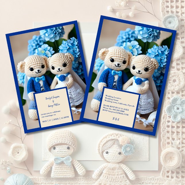 Blue crochet bröllop-parinbjudan (Skapare uppladdad)