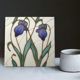 Blue Crocus Wall Decor Art nouveau Art Deco Cerami Kakelplatta