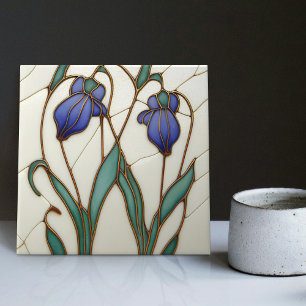 Blue Crocus Wall Decor Art nouveau Art Deco Cerami Kakelplatta