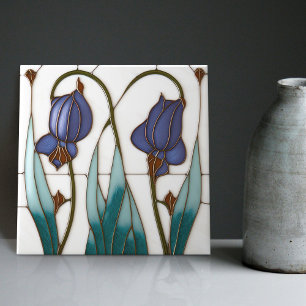 Blue Crocus Wall Decor Art nouveau Art Deco Kakelplatta
