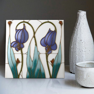 Blue Crocus Wall Decor Art nouveau Art Deco Kakelplatta