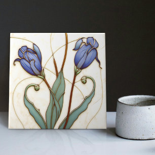 Blue Crocus Wall Decor Art nouveau Art Deco Kakelplatta