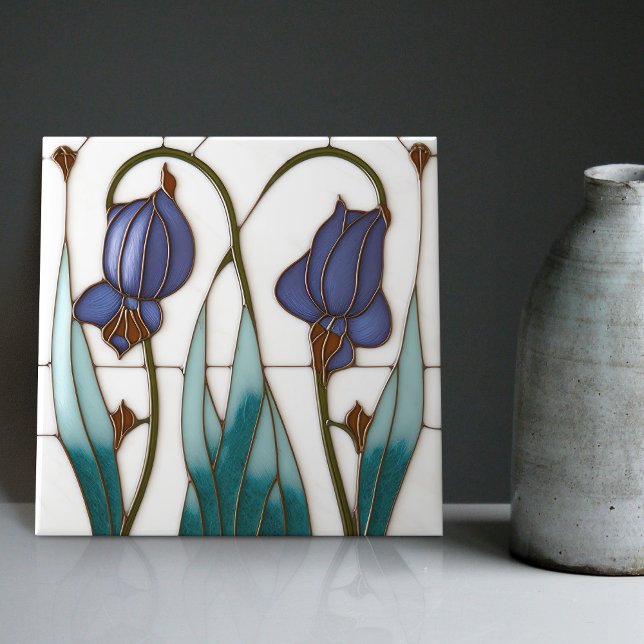 Blue Crocus Wall Decor Art nouveau Art Deco Kakelplatta (Skapare uppladdad)