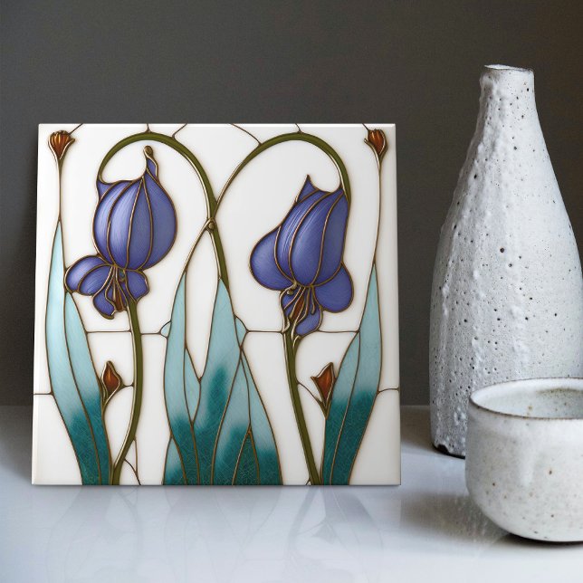 Blue Crocus Wall Decor Art nouveau Art Deco Kakelplatta (Skapare uppladdad)