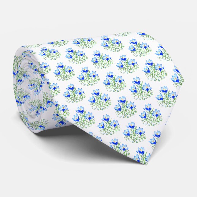 Blue Crocuses White Neck Tie Slips (Rullad)