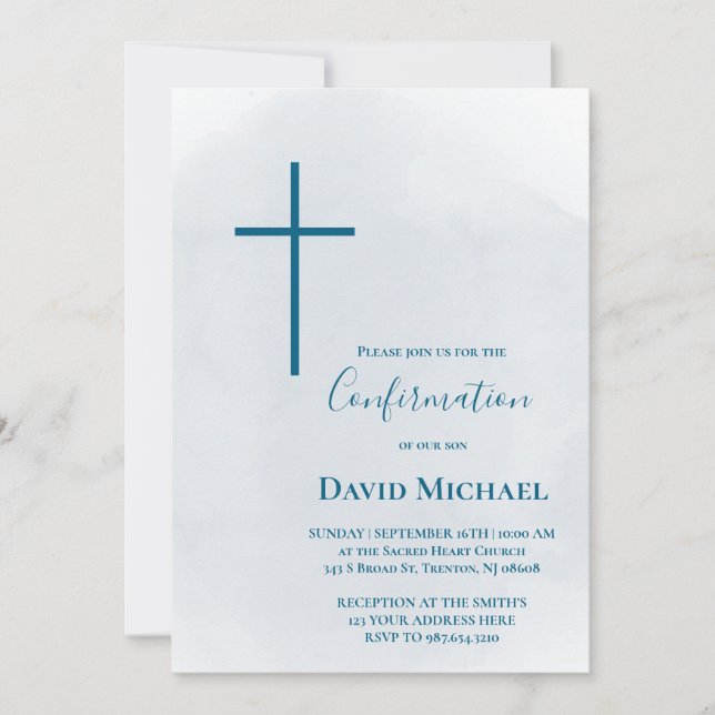 blue cross Confirmation boy Inbjudningar (Framsida)