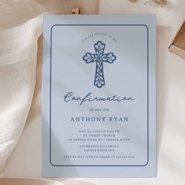 Blue Cross Confirmation Invitation Inbjudningar (Skapare uppladdad)