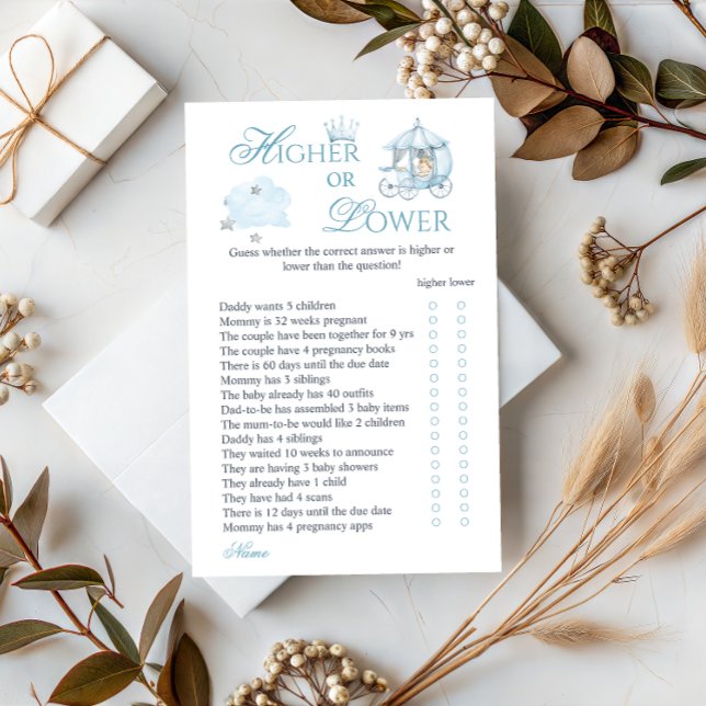 Blue Crown Higher or Lower Baby Shower Game Card (Skapare uppladdad)