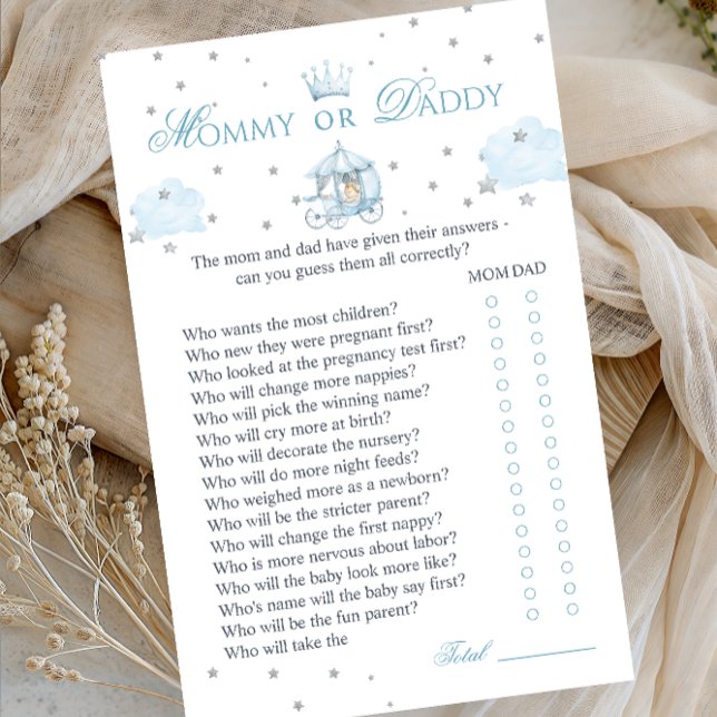 Blue Crown Mommy or Daddy Baby Shower Game Card (Skapare uppladdad)